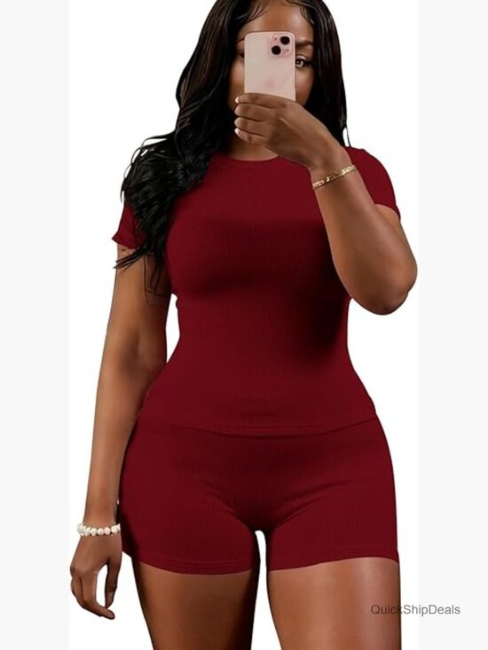 Other - Women's Ribbed Knit Two Piece Short Set High Waisted Shorts Matching Lounge